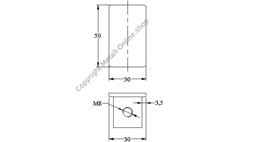 Endkappe für Vierkantpfosten, Edelstahl (AISI 304 - V2A